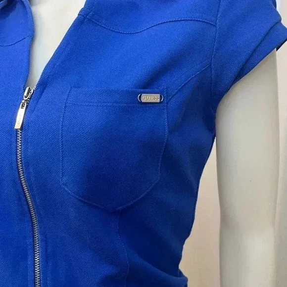 GUESS retro style blue belted mini dress size medium with zip accent size medium - Picture 3 of 8
